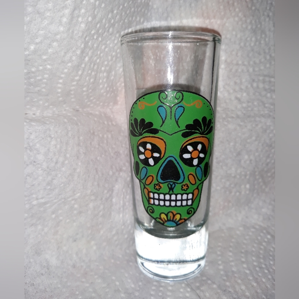 Sugar Skull Day of Dead Shot glass Festive Colorful NEW